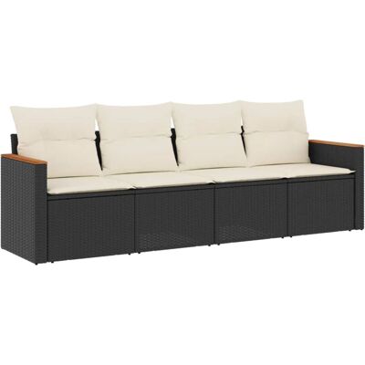 vidaXL 4-teilige Gartenmöbelset mit Kissen Schwarz - Poly Rattan vidaXL 4-teilige Gartenmöbelset mit Kissen Schwarz - Poly Rattan