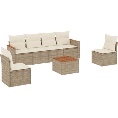 vidaXL 6-Tlg. Garten-Sofagarnitur Mit Kissen Poly Rattan Beige - Modell: Mit T vidaXL 6-Tlg. Garten-Sofagarnitur Mit Kissen Poly Rattan Beige - Modell: Mit T
