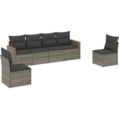 vidaXL 6-Tlg. Garten-Sofagarnitur Mit Kissen Poly Rattan Farbe: Grau Modell: Mit Ti vidaXL 6-Tlg. Garten-Sofagarnitur Mit Kissen Poly Rattan Farbe: Grau Modell: Mit Ti