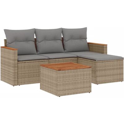 vidaXL 5-tlg. Garten-Sofagarnitur mit Kissen - beige, modular, wetterfest vidaXL 5-tlg. Garten-Sofagarnitur mit Kissen - beige, modular, wetterfest