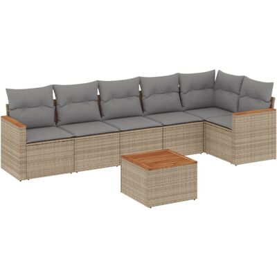 vidaXL 6-tlg. Garten-Sofagarnitur mit Kissen - Beige, Modular vidaXL 6-tlg. Garten-Sofagarnitur mit Kissen - Beige, Modular
