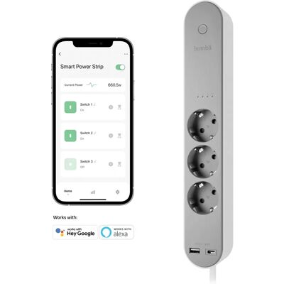 Hombli Faixa de Tomadas Inteligentes - 3 Tomadas + USB, WiFi, Alexa Hombli Faixa de Tomadas Inteligentes - 3 Tomadas + USB, WiFi, Alexa