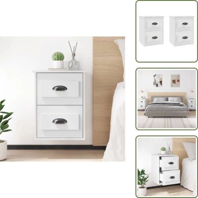 Living Store Na ścianę montowane stoliki nocne - 2 sztuki białe 41,5x36x53cm Living Store Na ścianę montowane stoliki nocne - 2 sztuki białe 41,5x36x53cm