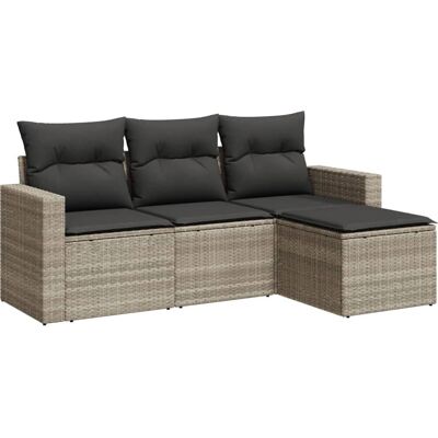 vidaXL Gartensofa-Set 4-tlg. Hellgrau, Poly Rattan, Stahl vidaXL Gartensofa-Set 4-tlg. Hellgrau, Poly Rattan, Stahl