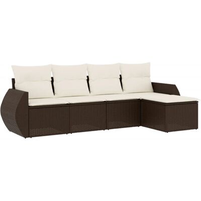 vidaXL 5-Tlg. Garten-Sofagarnitur Mit Kissen Poly Rattan Farbe: Braun und Creme Mod - Gartenmöbel-Set vidaXL 5-Tlg. Garten-Sofagarnitur Mit Kissen Poly Rattan Farbe: Braun und Creme Mod - Gartenmöbel-Set