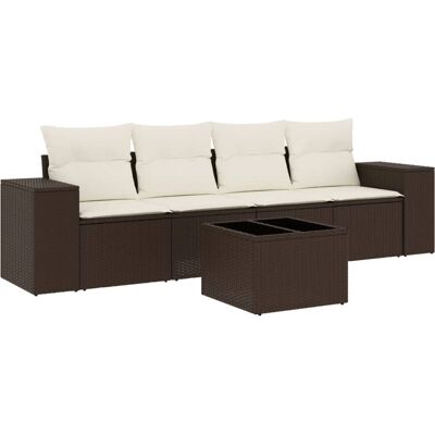 vidaXL 5-tlg. Garten-Sofagarnitur Mit Kissen Beige Poly Rattan vidaXL 5-tlg. Garten-Sofagarnitur Mit Kissen Beige Poly Rattan
