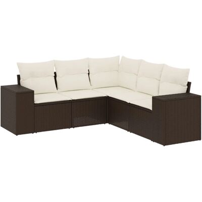 vidaXL 5-Tlg. Garten-Sofagarnitur Mit Kissen Schwarz Poly Rattan Farbe: Braun und Cre - Langlebig, Wasserdicht, Modular vidaXL 5-Tlg. Garten-Sofagarnitur Mit Kissen Schwarz Poly Rattan Farbe: Braun und Cre - Langlebig, Wasserdicht, Modular