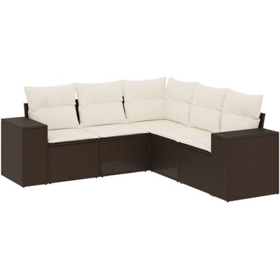 vidaXL 5-tlg. Garten-Sofagarnitur Mit Kissen Schwarz Poly Rattan - Braun & Creme vidaXL 5-tlg. Garten-Sofagarnitur Mit Kissen Schwarz Poly Rattan - Braun & Creme