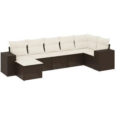 vidaXL 7-tlg. Garten-Sofagarnitur Mit Kissen Poly Rattan Braun - Outdoor Möbel vidaXL 7-tlg. Garten-Sofagarnitur Mit Kissen Poly Rattan Braun - Outdoor Möbel