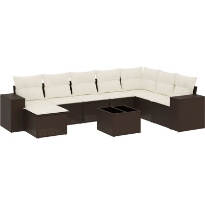 vidaXL 8-tlg. Garten-Sofagarnitur mit Kissen Poly Rattan Braun & Creme Mod vidaXL 8-tlg. Garten-Sofagarnitur mit Kissen Poly Rattan Braun & Creme Mod