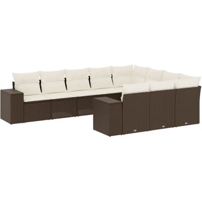 vidaXL 11-Tlg. Garten-Sofagarnitur Mit Kissen Poly Rattan Braun und Creme vidaXL 11-Tlg. Garten-Sofagarnitur Mit Kissen Poly Rattan Braun und Creme
