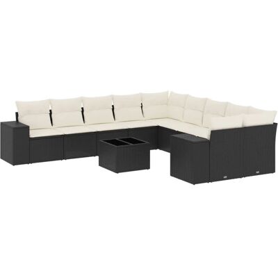 vidaXL 10-Teiliges Garten-Sofagarnitur mit Kissen - Schwarz, Beige vidaXL 10-Teiliges Garten-Sofagarnitur mit Kissen - Schwarz, Beige