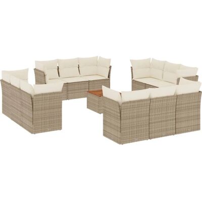 vidaXL 13-tlg. Garten-Sofagarnitur mit Kissen - Beige Poly Rattan vidaXL 13-tlg. Garten-Sofagarnitur mit Kissen - Beige Poly Rattan
