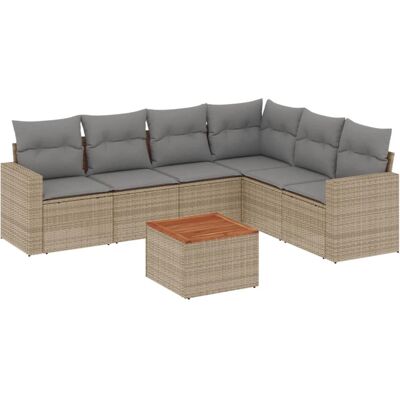 vidaXL 7-tlg. Garten-Sofagarnitur mit Kissen, Beige, Poly Rattan vidaXL 7-tlg. Garten-Sofagarnitur mit Kissen, Beige, Poly Rattan