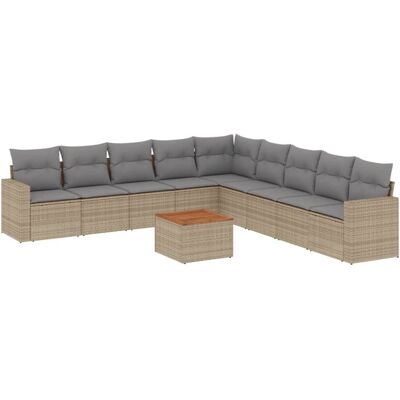 vidaXL Gartensofagarnitur - Beige Poly Rattan 10-tlg. vidaXL Gartensofagarnitur - Beige Poly Rattan 10-tlg.