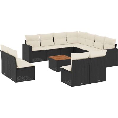 vidaXL 12-tlg. Garten-Sofagarnitur mit Kissen Schwarz - Poly Rattan vidaXL 12-tlg. Garten-Sofagarnitur mit Kissen Schwarz - Poly Rattan