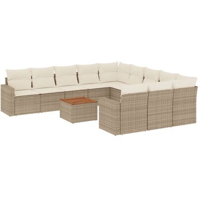 vidaXL 12-Tlg. Garten-Sofagarnitur Mit Kissen Schwarz Poly Rattan - Beige - 3256681 vidaXL 12-Tlg. Garten-Sofagarnitur Mit Kissen Schwarz Poly Rattan - Beige - 3256681