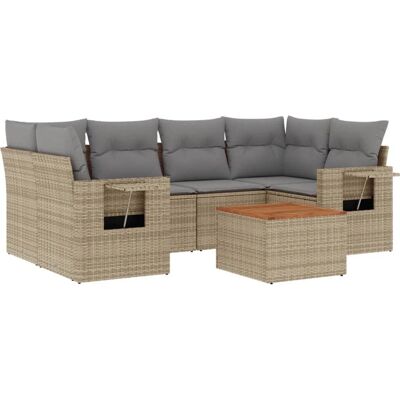 vidaXL 7-Tlg. Garten-Sofagarnitur Mit Kissen Beige Poly Rattan vidaXL 7-Tlg. Garten-Sofagarnitur Mit Kissen Beige Poly Rattan