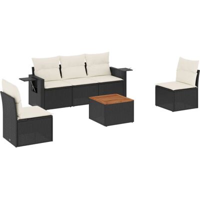 vidaXL 6-teiliges Gartenmöbel-Set Schwarz und Creme - Gartensofa vidaXL 6-teiliges Gartenmöbel-Set Schwarz und Creme - Gartensofa
