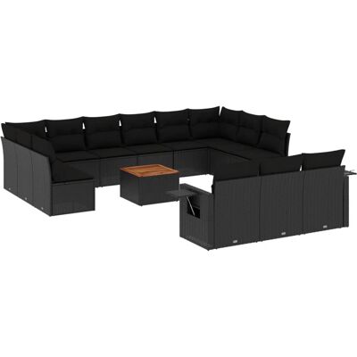 vidaXL 14-tlg. Garten-Sofagarnitur mit Kissen - Schwarz vidaXL 14-tlg. Garten-Sofagarnitur mit Kissen - Schwarz