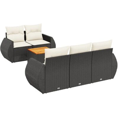 vidaXL 6-tlg. Garten-Sofagarnitur mit Kissen, Schwarz & Creme vidaXL 6-tlg. Garten-Sofagarnitur mit Kissen, Schwarz & Creme