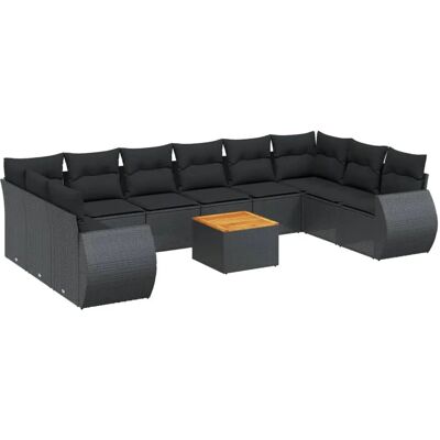 vidaXL 11-teiliges Gartenmöbel-Set - Garten-Sofagarnitur mit Kissen, Schwarz vidaXL 11-teiliges Gartenmöbel-Set - Garten-Sofagarnitur mit Kissen, Schwarz