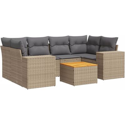 vidaXL 7-tlg. Garten-Sofagarnitur mit Kissen - Poly Rattan - Beige und Grau vidaXL 7-tlg. Garten-Sofagarnitur mit Kissen - Poly Rattan - Beige und Grau