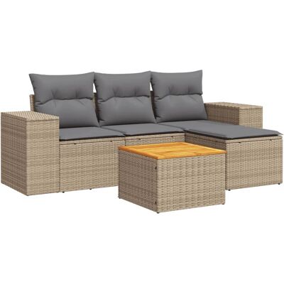 vidaXL 5-tlg. Garten-Sofagarnitur mit Kissen - Beige, Modular - Gartenmöbel vidaXL 5-tlg. Garten-Sofagarnitur mit Kissen - Beige, Modular - Gartenmöbel
