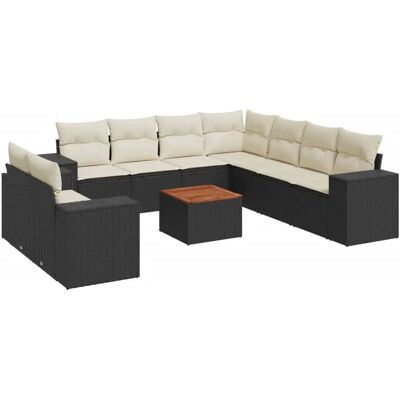 vidaXL 10-teiliges Garten-Sofagarnitur mit Kissen, Schwarz & Creme vidaXL 10-teiliges Garten-Sofagarnitur mit Kissen, Schwarz & Creme
