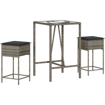 vidaXL 3-tlg. Gartenbar-Set mit Kissen, Grau vidaXL 3-tlg. Gartenbar-Set mit Kissen, Grau