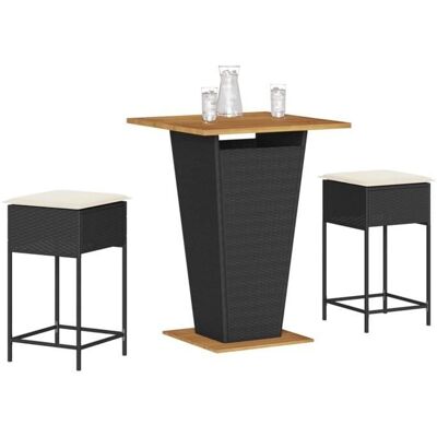 Vidaxl Gartenbar-Set - Schwarz - 3-teilig mit Kissen Vidaxl Gartenbar-Set - Schwarz - 3-teilig mit Kissen