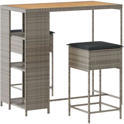 vidaXL Outdoormöbel-Set - PE Rattan Grau - Gartenbar 3-tlg. vidaXL Outdoormöbel-Set - PE Rattan Grau - Gartenbar 3-tlg.