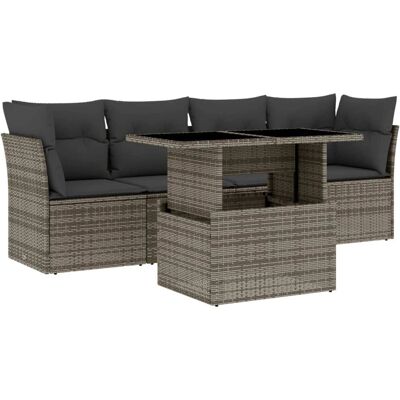vidaXL 5-tlg. Garten-Sofagarnitur mit Kissen in Grau vidaXL 5-tlg. Garten-Sofagarnitur mit Kissen in Grau