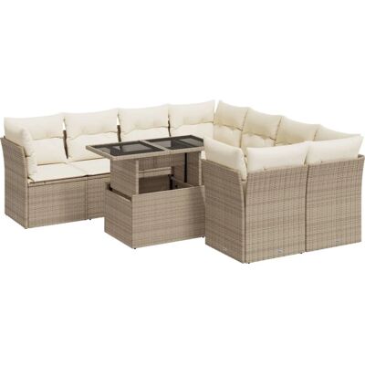 VidaXL Gartenset 9-tlg. Schwarz Beige, Verstellbarer Tisch, Kissen VidaXL Gartenset 9-tlg. Schwarz Beige, Verstellbarer Tisch, Kissen