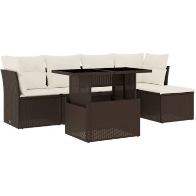 vidaXL 6-teilige Gartensofagarnitur mit Kissen, Braun und Creme vidaXL 6-teilige Gartensofagarnitur mit Kissen, Braun und Creme