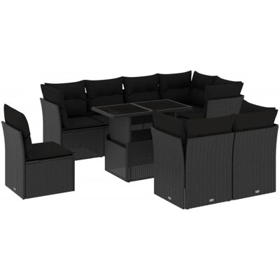 vidaXL 9-Tlg. Garten-Sofagarnitur Mit Kissen Schwarz Poly Rattan vidaXL 9-Tlg. Garten-Sofagarnitur Mit Kissen Schwarz Poly Rattan