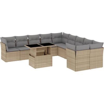 vidaXL 11-tlg. Garten-Sofagarnitur mit Kissen, Schwarz, Beige vidaXL 11-tlg. Garten-Sofagarnitur mit Kissen, Schwarz, Beige