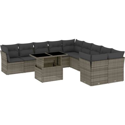 vidaXL 11-Tlg. Garten-Sofagarnitur Mit Kissen Schwarz Poly Rattan - Grau - Gartenmöbel-Set vidaXL 11-Tlg. Garten-Sofagarnitur Mit Kissen Schwarz Poly Rattan - Grau - Gartenmöbel-Set
