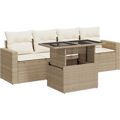 vidaXL 5-Tlg. Garten-Sofagarnitur Mit Kissen Schwarz Poly Rattan vidaXL 5-Tlg. Garten-Sofagarnitur Mit Kissen Schwarz Poly Rattan