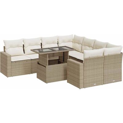 vidaXL 3267168 Gartenmöbel-Set - 9-teilige Garten-Sofagarnitur mit Kissen, Beige vidaXL 3267168 Gartenmöbel-Set - 9-teilige Garten-Sofagarnitur mit Kissen, Beige