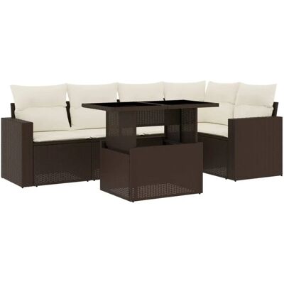 vidaXL 6-tlg. Garten-Sofagarnitur mit Kissen Braun und Creme vidaXL 6-tlg. Garten-Sofagarnitur mit Kissen Braun und Creme