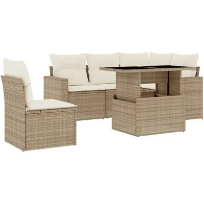 vidaXL 6-Tlg. Garten-Sofagarnitur Mit Kissen Schwarz - Beige - Gartenmöbelset vidaXL 6-Tlg. Garten-Sofagarnitur Mit Kissen Schwarz - Beige - Gartenmöbelset
