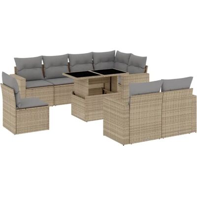 vidaXL 9-teilige Garten-Sofagarnitur mit Kissen - Beige und Grau vidaXL 9-teilige Garten-Sofagarnitur mit Kissen - Beige und Grau