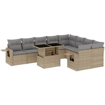 Conjunto de mobiliario de exterior vidaXL - Ratán PE duradero, Mesa ajustable, 10 piezas Conjunto de mobiliario de exterior vidaXL - Ratán PE duradero, Mesa ajustable, 10 piezas