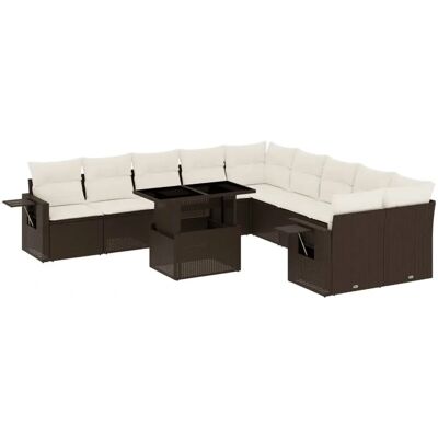 vidaXL 11-Tlg. Garten-Sofagarnitur Mit Kissen - Braun und Creme vidaXL 11-Tlg. Garten-Sofagarnitur Mit Kissen - Braun und Creme