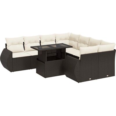 VidaXL 9-Tlg. Garten-Sofagarnitur Mit Kissen Poly Rattan Braun Creme VidaXL 9-Tlg. Garten-Sofagarnitur Mit Kissen Poly Rattan Braun Creme
