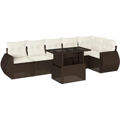 vidaXL 7-Teiliges Garten-Sofagarnitur Mit Kissen, Braun vidaXL 7-Teiliges Garten-Sofagarnitur Mit Kissen, Braun