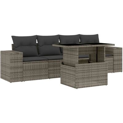 vidaXL 5-Tlg. Garten-Sofagarnitur Mit Kissen Schwarz Poly Rattan vidaXL 5-Tlg. Garten-Sofagarnitur Mit Kissen Schwarz Poly Rattan