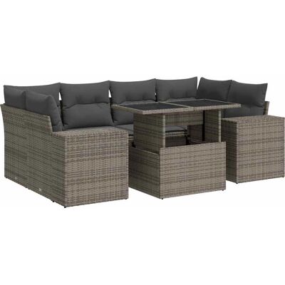 vidaXL 7-tlg. Garten-Sofagarnitur mit Kissen Grau - Poly Rattan vidaXL 7-tlg. Garten-Sofagarnitur mit Kissen Grau - Poly Rattan