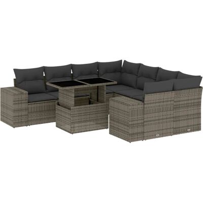 vidaXL 9-Teiliges Gartenmöbelset Mit Kissen Schwarz Poly Rattan vidaXL 9-Teiliges Gartenmöbelset Mit Kissen Schwarz Poly Rattan